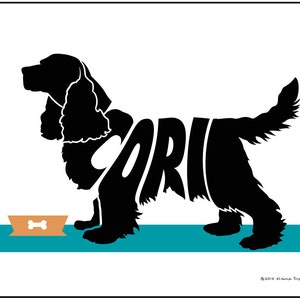 Personalized Cocker Spaniel Silhouette Art Print: Dog Memorial Gift