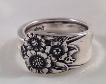 Spoon Ring,  April 1950, Silverware Jewelry, Sunflowers, Vintage, Sizes 5 to 12 Choose Your Size, Krizsilver