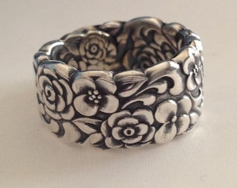 Vintage Spoon Ring, Silver Bouquet/Floral Bouquet 1960, Size 6 to 12 Choose Your Size, Vintage Ring, Krizsilver