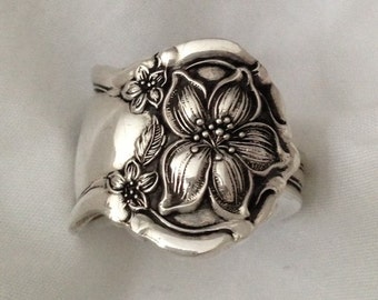 Spoon Ring, "Orange Blossom" 1910, Silverware Jewelry, Vintage Silverplate, Size 5 to 12, Choose Your Size, Krizsilver