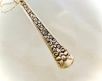 Silver Pendant. Floral 1938.  2.5” Spoon Pendant. Silver Floral Necklace. Silverware Jewelry.