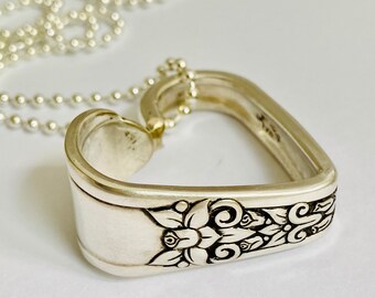 Heart Pendant, FLORAL 1938, Vintage Silverplate Silverware Jewelry, Valentines Gifts