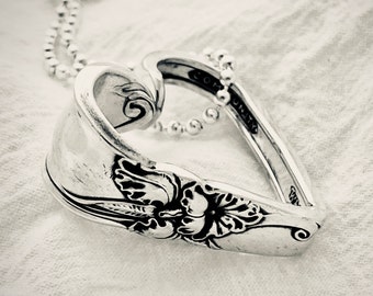 Heart Pendant WHITE ORCHID 1953 Vintage Silverplate Spoon Jewelry Vintage Heart Necklace Handmade Valentines Gifts