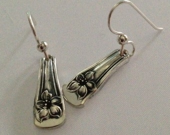 Dangle Earrings Orange Blossom Hand cut From Vintage Silverplate Spoons Silverware Jewelry