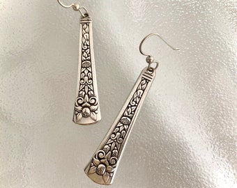 Silver Dangle Earrings, Floral Vintage Silverplate Spoon Jewelry