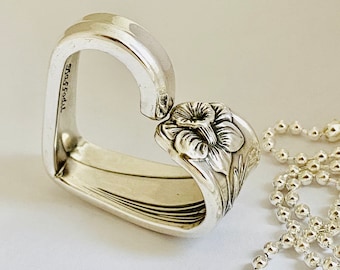 Vintage Heart Pendant Daffodil 1950 1.25 Inch Heart Vintage Silverplate Spoon Jewelry Vintage Heart Necklace Handmade Valentines Gifts