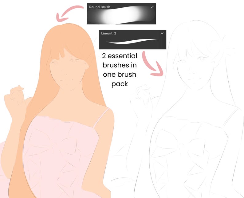 16 Brushes | Procreate Smooth Lineart And Sketching Brush Set iPad, Character Portrait Illustration Brush Bundle, Procreat Brushes image 6