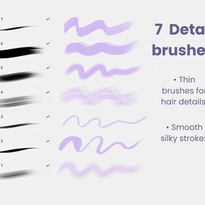 30 borstar | Procreate hårborstar, släta och texturerade hårborstar och stämpelset för porträtt, karaktärs- och animekonst, Procreat iPad-borstar bild 5