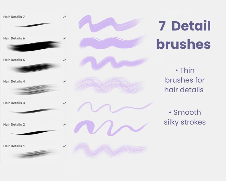 30 borstar | Procreate hårborstar, släta och texturerade hårborstar och stämpelset för porträtt, karaktärs- och animekonst, Procreat iPad-borstar bild 5