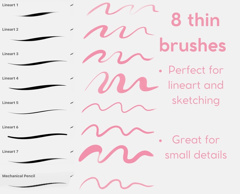 35 Pincéis | Pacote de Pincéis Procreate para Colorir, Renderizar, Lineart e Cabelo - Conjunto de Pincéis para Desenho de Personagens para iPad, Pincéis Procreat imagem 5