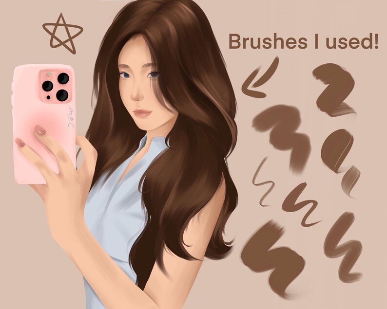 30 borstar | Procreate hårborstar, släta och texturerade hårborstar och stämpelset för porträtt, karaktärs- och animekonst, Procreat iPad-borstar bild 2