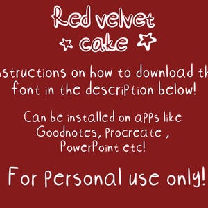 Pu&ograve; includere: Grafica di font per torta di velluto rosso con istruzioni su come scaricare il font nella descrizione sottostante. Il font pu&ograve; essere installato su app come Goodnotes, Procreate, PowerPoint, ecc. Solo per uso personale.