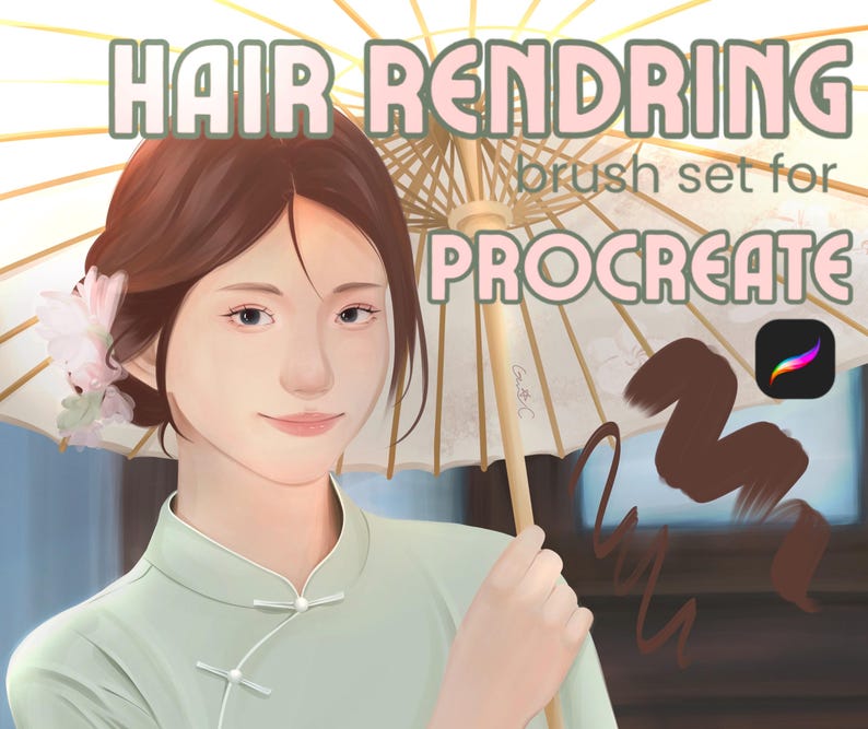 30 borstar | Procreate hårborstar, släta och texturerade hårborstar och stämpelset för porträtt, karaktärs- och animekonst, Procreat iPad-borstar bild 1