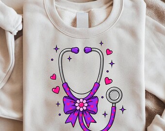 Estetoscopio de San Valentín con lazo PNG SVG, diseño de camiseta (descarga digital)