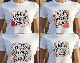 Hello Second Grade PNG Bundle, Back to School Sublimation Design
