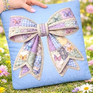 Spring Butterfly Patchwork Bow PNG, Pearl Bow Sublimation Digital Download image 4