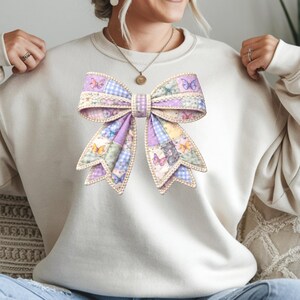 Spring Butterfly Patchwork Bow PNG, Pearl Bow Sublimation Digital Download image 6