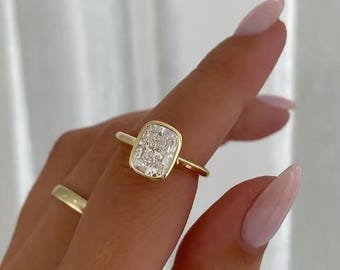 Cushion Cut Moissanite Bezel Set Engagement Ring, Solitaire Wedding Ring for Women, Anniversary Gift Ring, Cushion Moissanite Diamond Ring