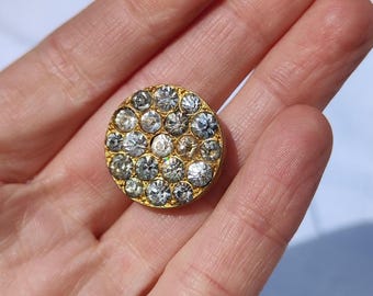 antique hatpin, gold, white rhinestones, Hutnadel