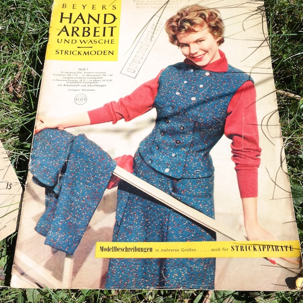 BEYERS HANDARBEIT Vintage Nähzeitschrift 1956, Trachtendirndl, selbstgemachte Kleidung, Schnittmuster