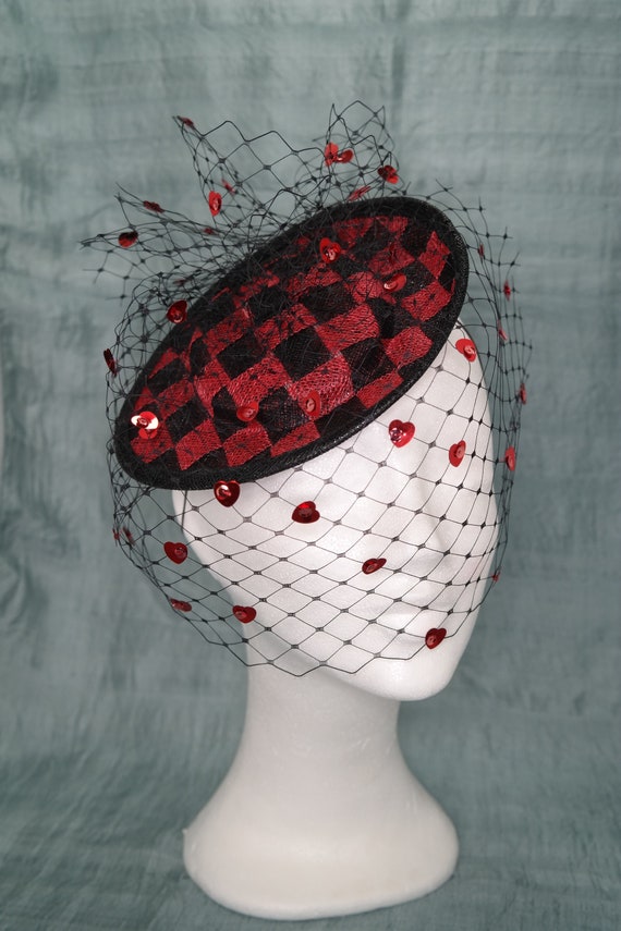 SWEETHEART Red Black Fascinator 