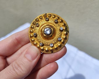 large round hat pin, gold, white, Belle Epoche, Hutnadel