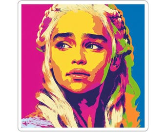 Game of Thrones (GOT) Daenerys Targaryen, Queen of Dragons, Pop Art Kiss-Cut Sticker, Unique Art Stickers, Colorful Laptop Decals