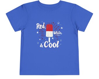 Toddler 4th of July T-Shirt, Festive Toddler Tee, Red, White, & COOL, Independence Day Shirt, Fireworks Design, Cute Boys and Girls Outfits