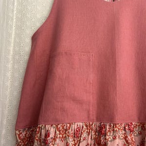 Long pink loose fitting cotton sleeveless summer dress with  balloon skirt