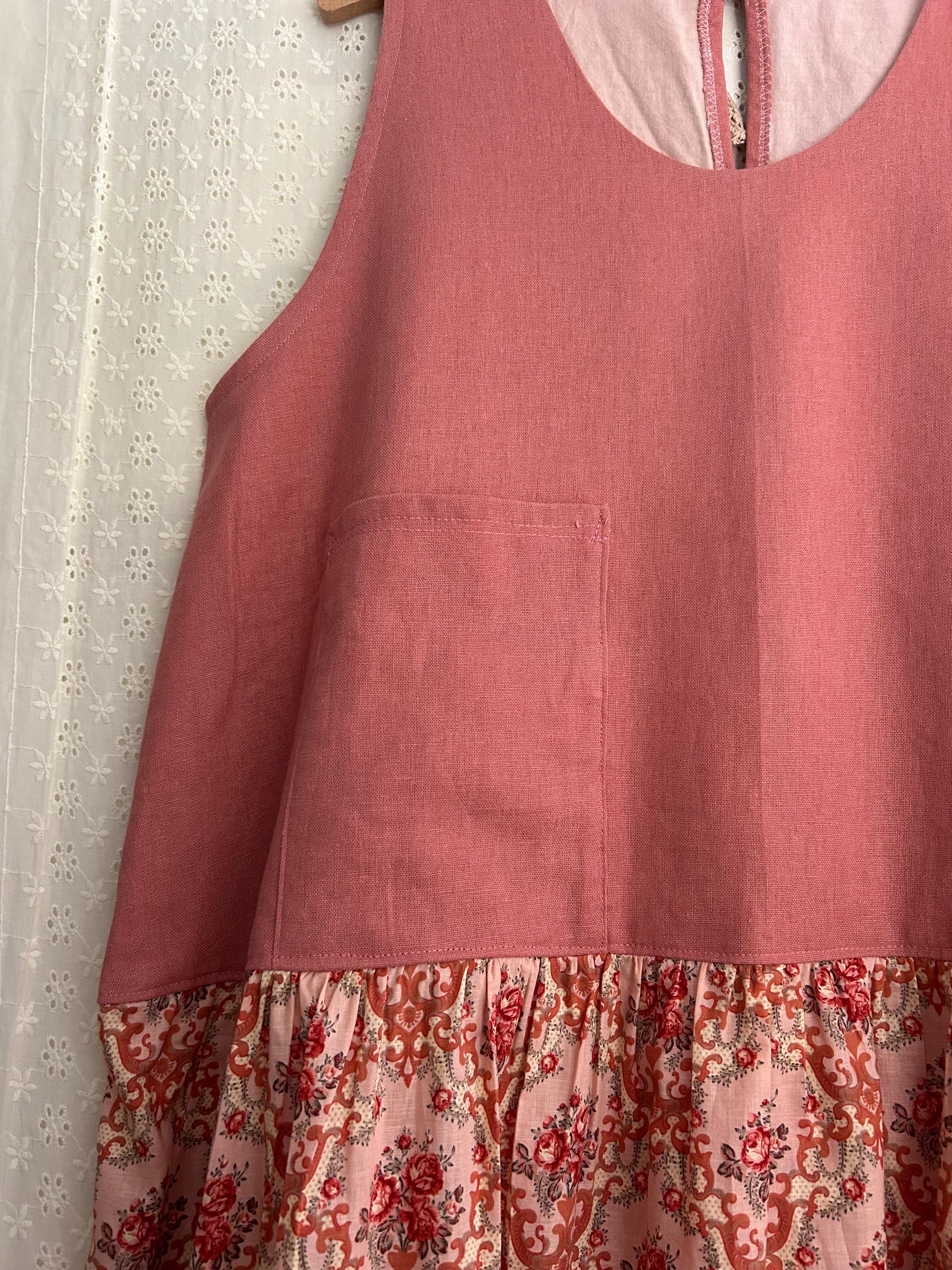 Long pink loose fitting cotton sleeveless summer dress with  balloon skirt