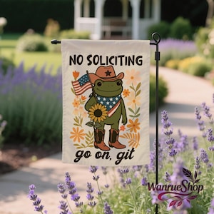 Funny Frog Garden Flag,Retro Floral Yard Flag,Go On, Git Garden Sign,No Soliciting Garden Flag,Outdoor Decor,No Solicitors Sign,Double-Sided
