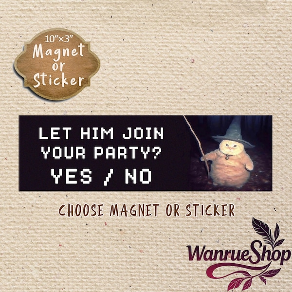 Let Him Join Your Party? Fantasy Bumper Magnet,Video Game Car Sticker,Funny Wizard Cat Emoji Car Decal,Car Accessory,Weatherproof Sticker