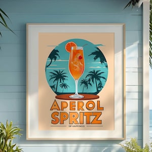 Poster Aperol Spritz, art mural tropical, décoration estivale, impression cocktail, oeuvre d'art pour bar, cadeau pour les amateurs de cocktails