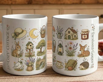 Cozy Cottagecore Mug, Cute Woodland Animal Mug,  Enchanted Garden Coffee Cup, Rustic Cottage Kitchen Gift