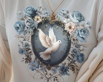Vintage Floral Dove T-Shirt: Boho Graphic Tee