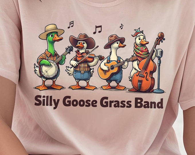 Funny Silly Goose Grass Band Shirt Animal Lover Music Tee With Bluegrass Band T-Shirt Country Goose Graphic Tee for Musicians & Fans