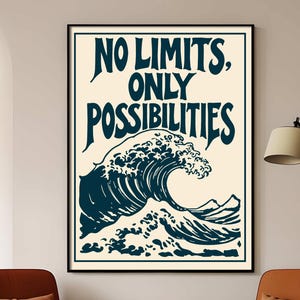 No Limits Only Possibilities Wall Art | Ocean Wave Motivational Printable | Minimalist Surf Poster Download | Inspirational Decor