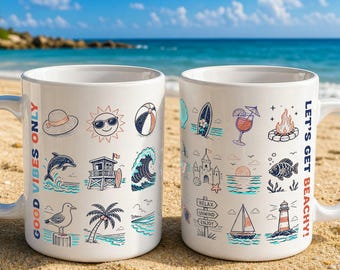 Beach Coffee Mug, Coastal Summer Mug, Good Vibes Only Cup, Beach Lover Gift, Ocean Vacation Mug, Cute Nautical Mug