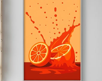 Orange Slice Wall Art – Modern Kitchen Printable, Citrus Fruit Splash Poster, Fresh Juice Bar Decor, Vibrant Food Illustration Download