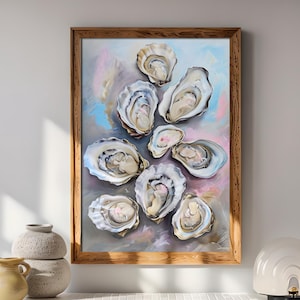 Oyster Shell Wall Art Decor Pastel Oysters Coastal Home Decor Beach House Nautical Wall Hanging Seafood Painting Seashell Digital Download