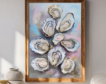 Oyster Shell Wall Art Decor Pastel Oysters Coastal Home Decor Beach House Nautical Wall Hanging Seafood Painting Seashell Digital Download