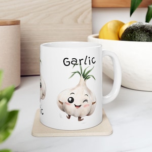 Cute Garlic Ceramic Mug - Whimsical Kitchen Gift, Funny Coffee Cup, Foodie Present, Gift for Chefs, Kitchen Decor
