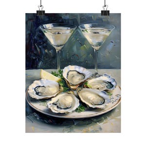 Martini Print With Oyster Wall Art, Coastal Vibes, Oil Painting Decor Delicious Oyster shell Digital Art Food Drink Art, Fisherman Aesthetic image 2