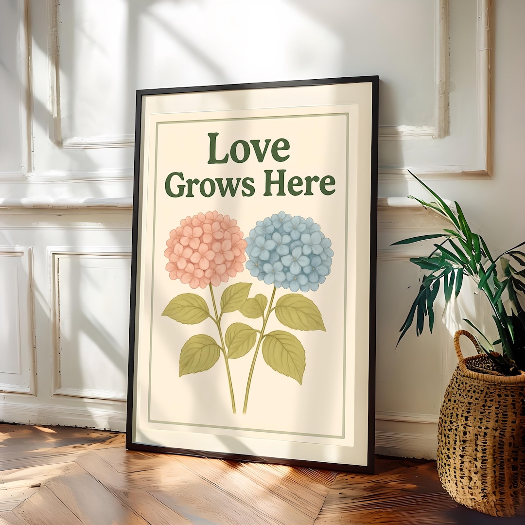 Love Grows Here Wall Art Printable, Floral Botanical Quote Poster ...
