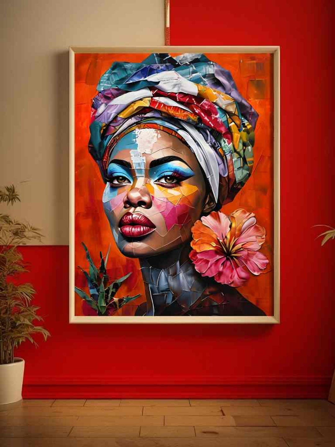 Expressionism African Afrocentric Abstract Black Woman, Vibrant African Lady Portrait ...