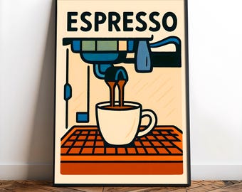 Espresso Wall Art – Coffee Poster Coffee Club Modern Barista Kitchen Poster Coffee Lover Gift Espresso Machine Art Download