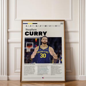 Póster de Stephen Curry enmarcado en madera, impresión de recuerdos de baloncesto de calidad, arte mural de los Golden State Warriors, decoración del hogar con frase motivadora