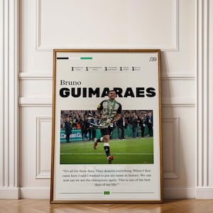 Bruno Guimaraes Wooden Framed Poster, Quality Football Memorabilia Print, Minimalist Newcastle United Wall Art, Motivating Quote Home Decor