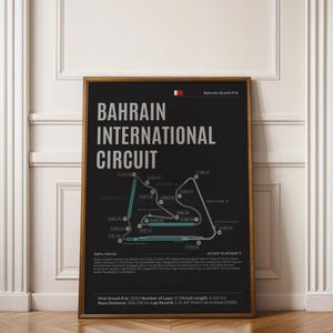 Bahrain Circuit Wooden Framed Poster, Quality Formula 1 Memorabilia Print, Bahrain Grand Prix Wall Art, Track History Home Decor