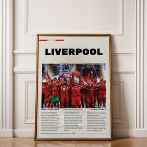 Liverpool Wooden Framed Poster, Quality Football Memorabilia Print, Liverpool Wall Art, Premier League Champions Home Decor